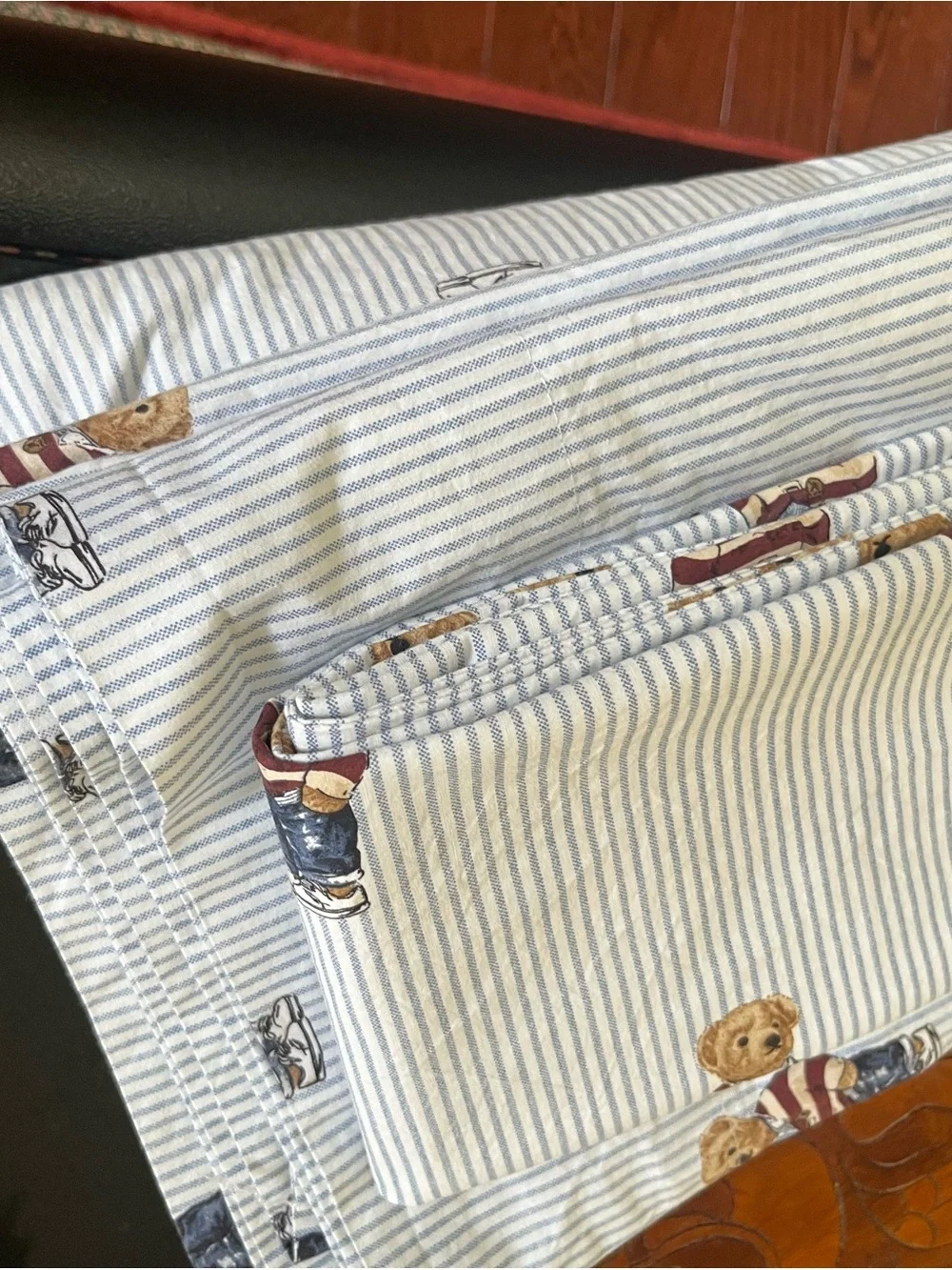 Ralph Lauren Teddy Bear Cotton Twin bedsheet set  in Blue and White